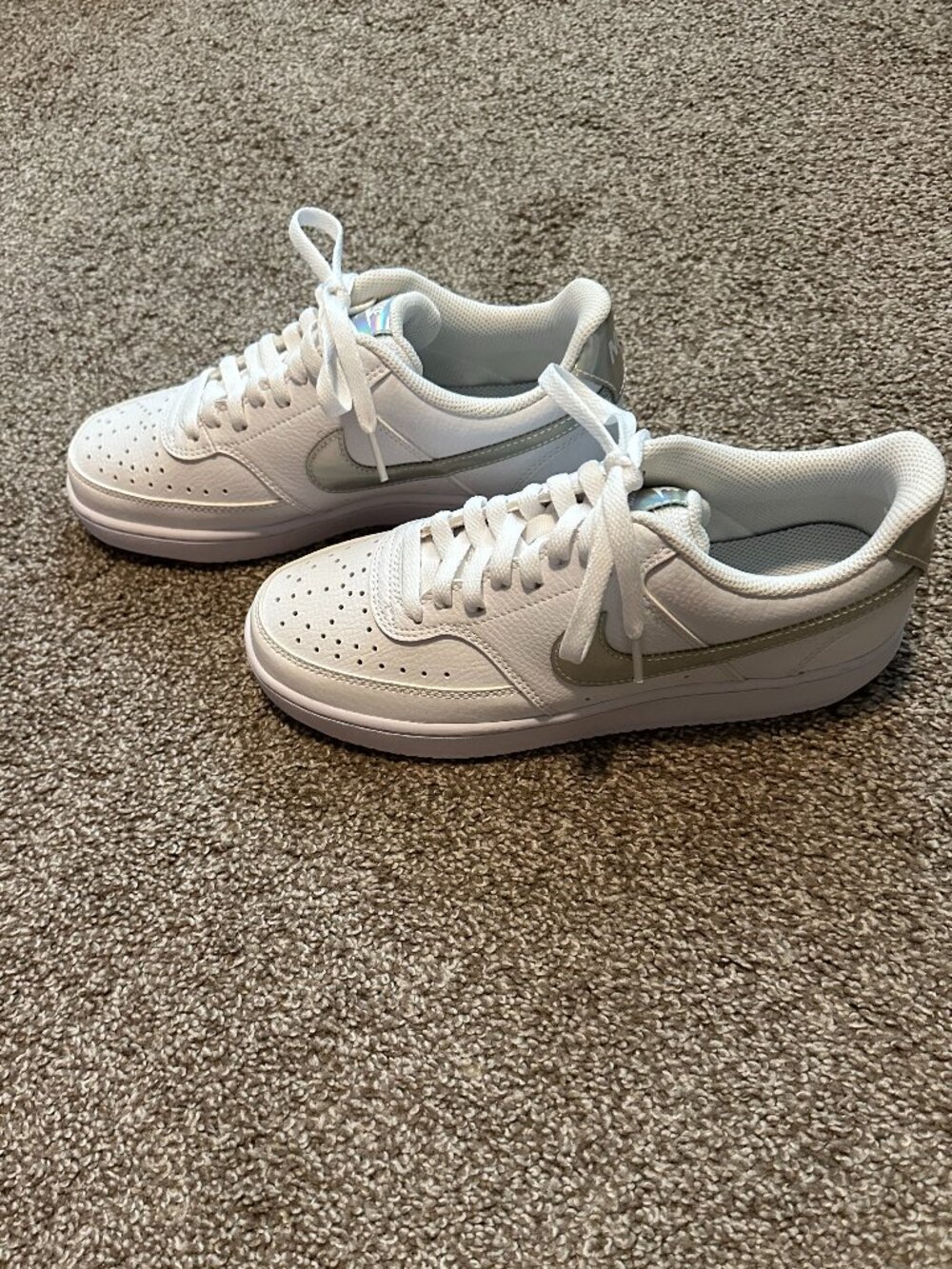 Nike Court Vision Low White Iridescent Sneakers Women's 8 NWOB